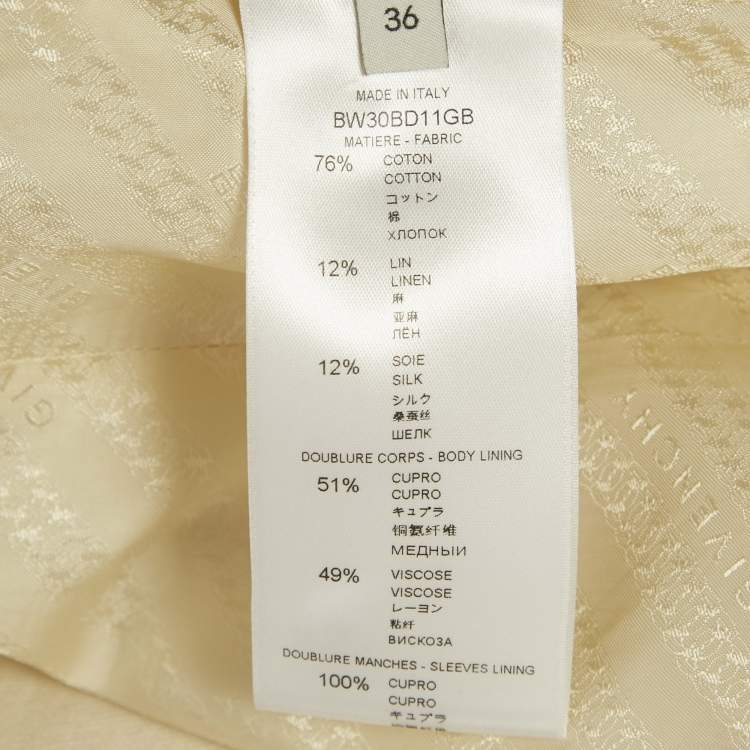 Pre Owned Givenchy Off-White Cotton Slub Double Breasted Blazer S