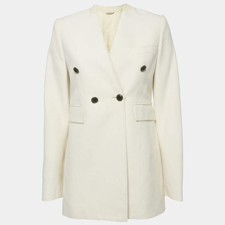 Pre Owned Givenchy Off-White Cotton Slub Double Breasted Blazer S