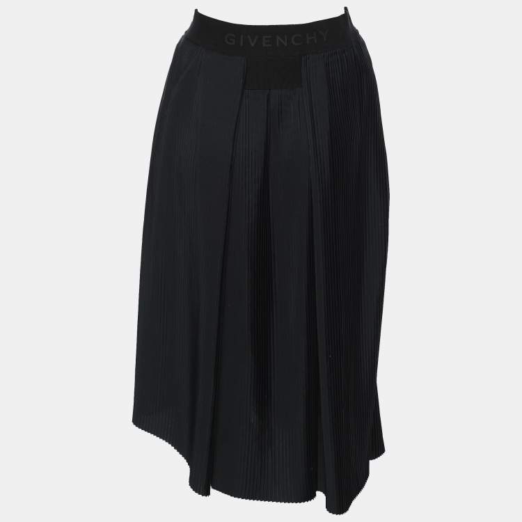 Pre Owned Givenchy Black Polyester Pleated Asymmetric Midi Skirt S