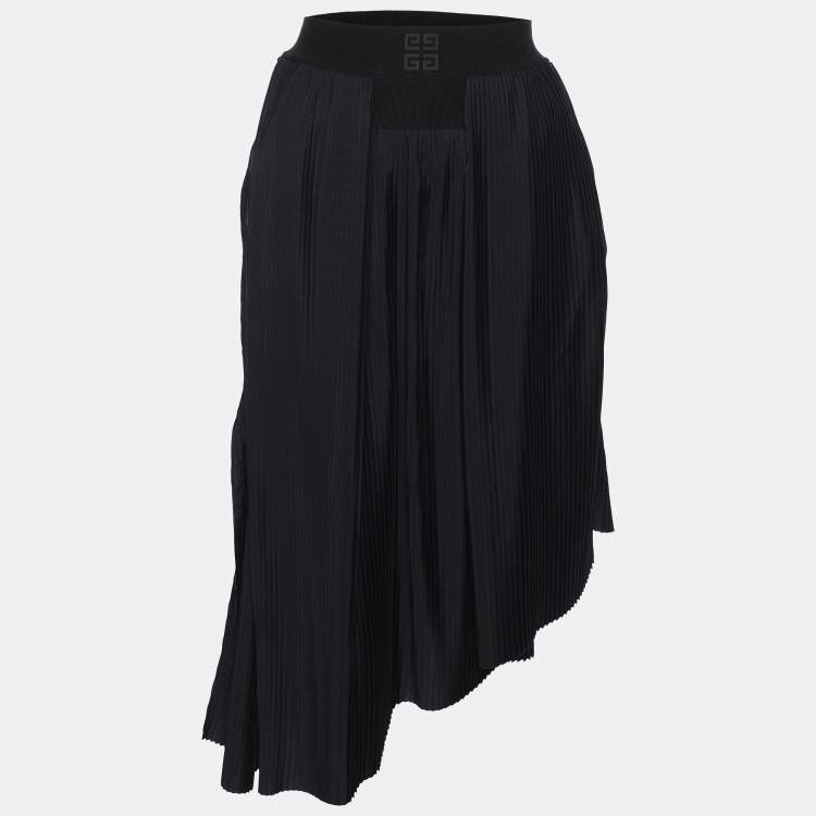 Pre Owned Givenchy Black Polyester Pleated Asymmetric Midi Skirt S