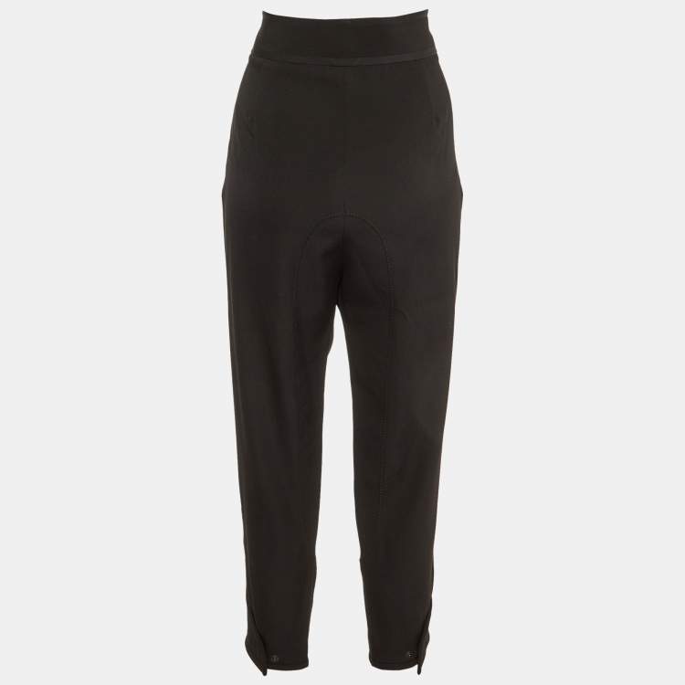 Pre Owned Givenchy Black Wool Pleated Button Hem Detail Pants L