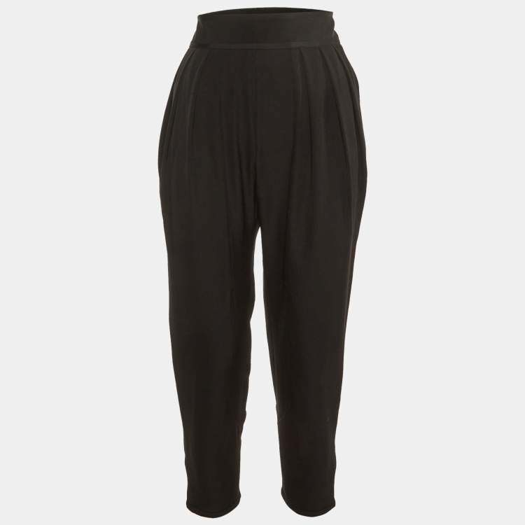 Pre Owned Givenchy Black Wool Pleated Button Hem Detail Pants L