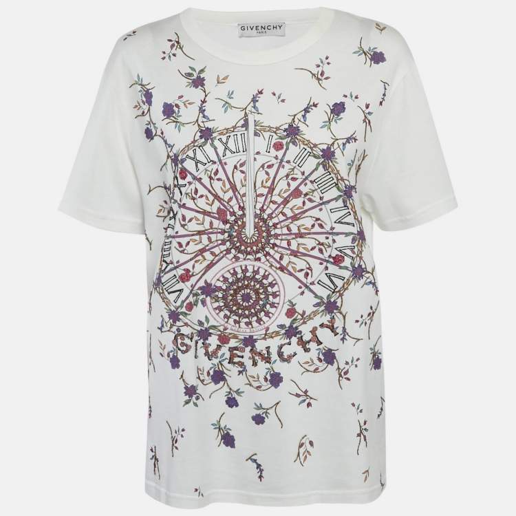 Pre Owned Givenchy White Floral Print Jersey Beaded T-Shirt S