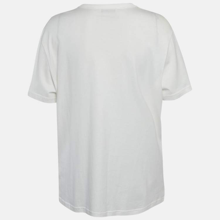 Pre Owned Givenchy White Floral Print Jersey Beaded T-Shirt S