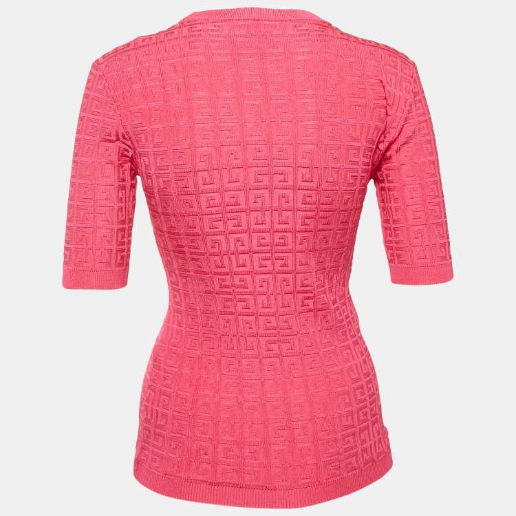 Pre Owned Givenchy Pink Monogram Jacquard Knit Crewneck Top S