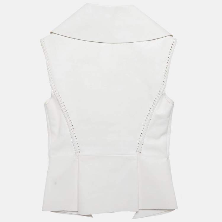 Pre Owned Givenchy Off-White Leather Braided Detail Sleeveless Jacket S