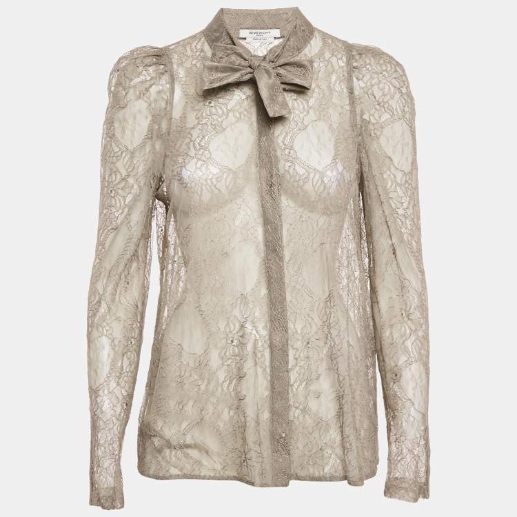 Pre Owned Givenchy Grey Floral Lace Sheer Shirt M