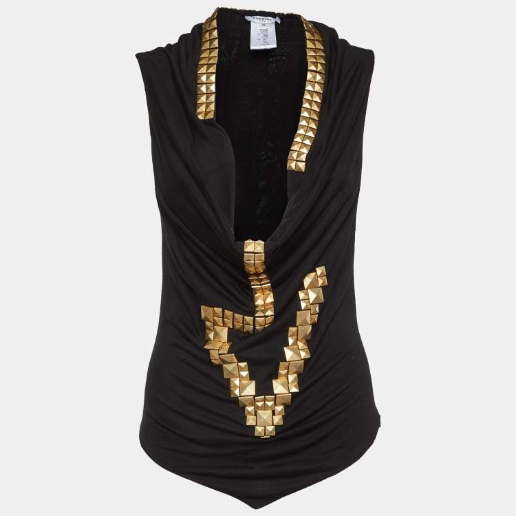 Pre Owned Givenchy Black Studded Jersey Top XS