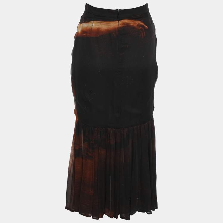Pre Owned Givenchy Multicolor Satin Faun Art Print "The Bacchante" Midi Skirt M