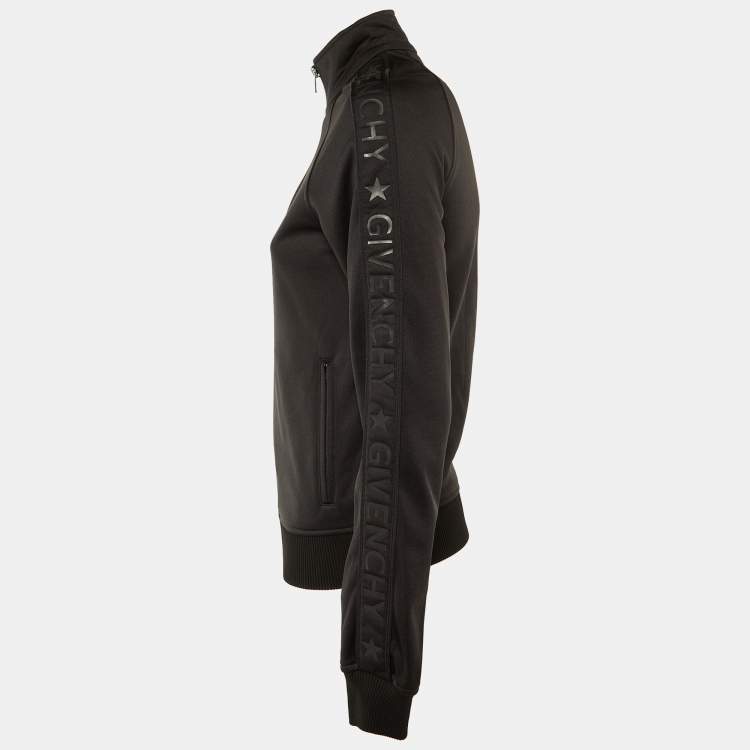 Pre Owned Givenchy Black Jersey Logo Print Zip-Up High Neck Jacket S