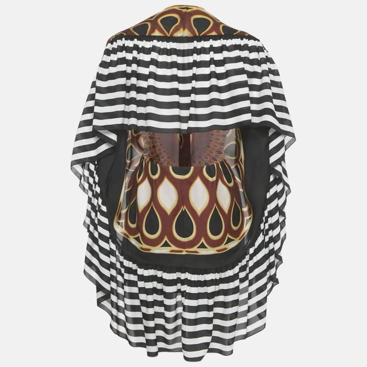 Pre Owned Givenchy Black Printed Silk Frill Back Open Blouse M