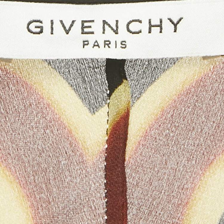 Pre Owned Givenchy Black Printed Silk Frill Back Open Blouse M