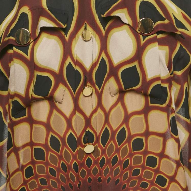 Pre Owned Givenchy Black Printed Silk Frill Back Open Blouse M