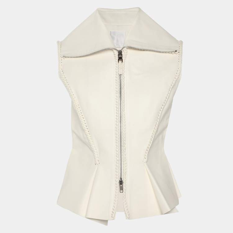 Pre Owned Givenchy Cream Leather Braided Detail Sleeveless Jacket S
