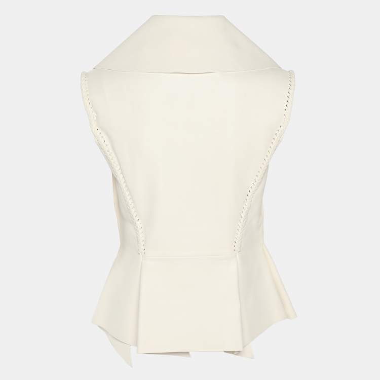 Pre Owned Givenchy Cream Leather Braided Detail Sleeveless Jacket S