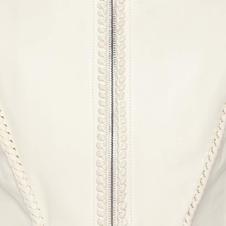 Pre Owned Givenchy Cream Leather Braided Detail Sleeveless Jacket S