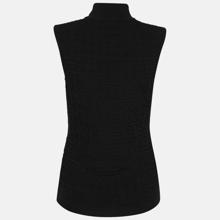 Pre Owned Givenchy Black Stretch Knit Monogram Sleeveless Tops XS