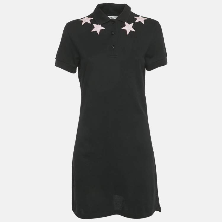 Pre Owned Givenchy Black Stars Applique Pique Polo Dress L