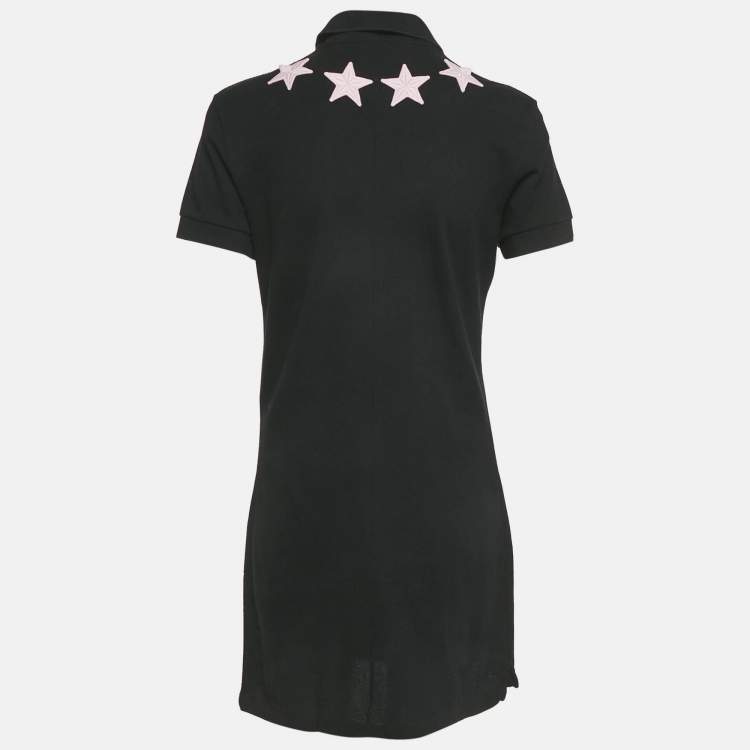 Pre Owned Givenchy Black Stars Applique Pique Polo Dress L