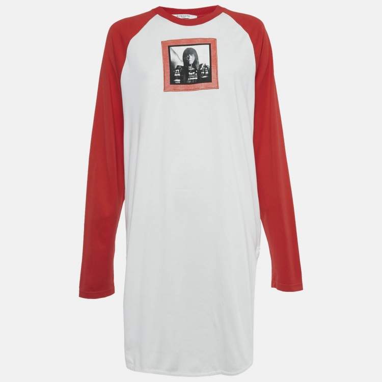 Pre Owned Givenchy White Printed Cotton Color-Block Raglan Sleeve T-Shirt Dress M
