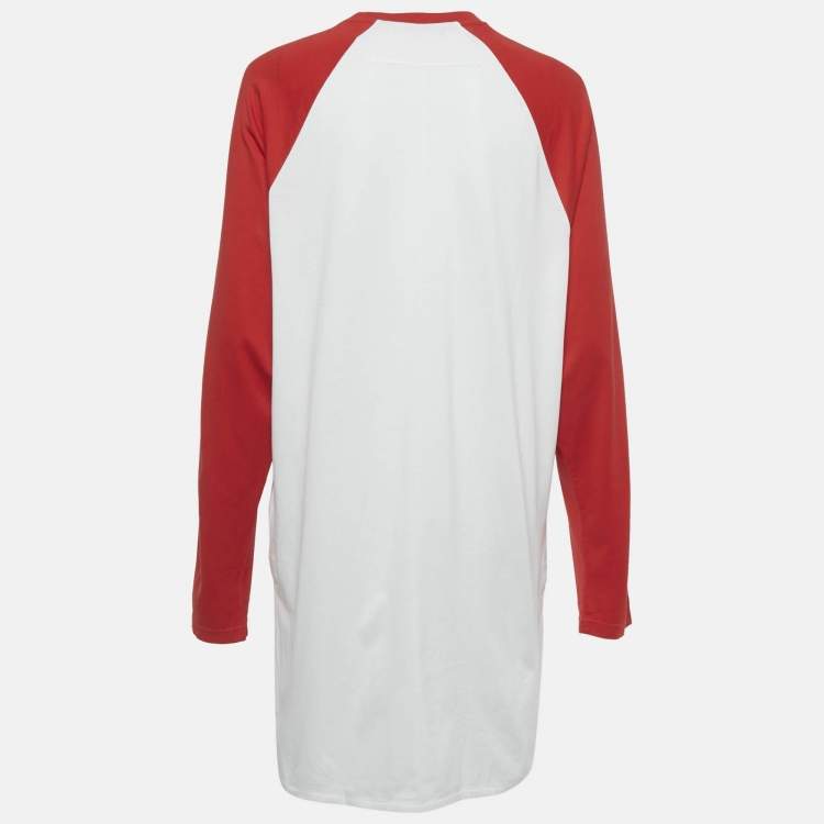 Pre Owned Givenchy White Printed Cotton Color-Block Raglan Sleeve T-Shirt Dress M