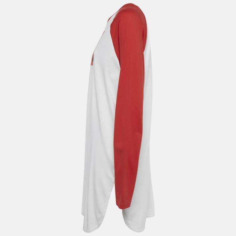 Pre Owned Givenchy White Printed Cotton Color-Block Raglan Sleeve T-Shirt Dress M