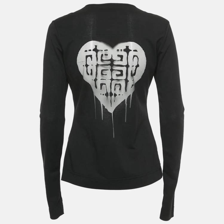 Pre Owned Givenchy Black Sheer Logo Detail Knit Full Sleeve T-Shirt S