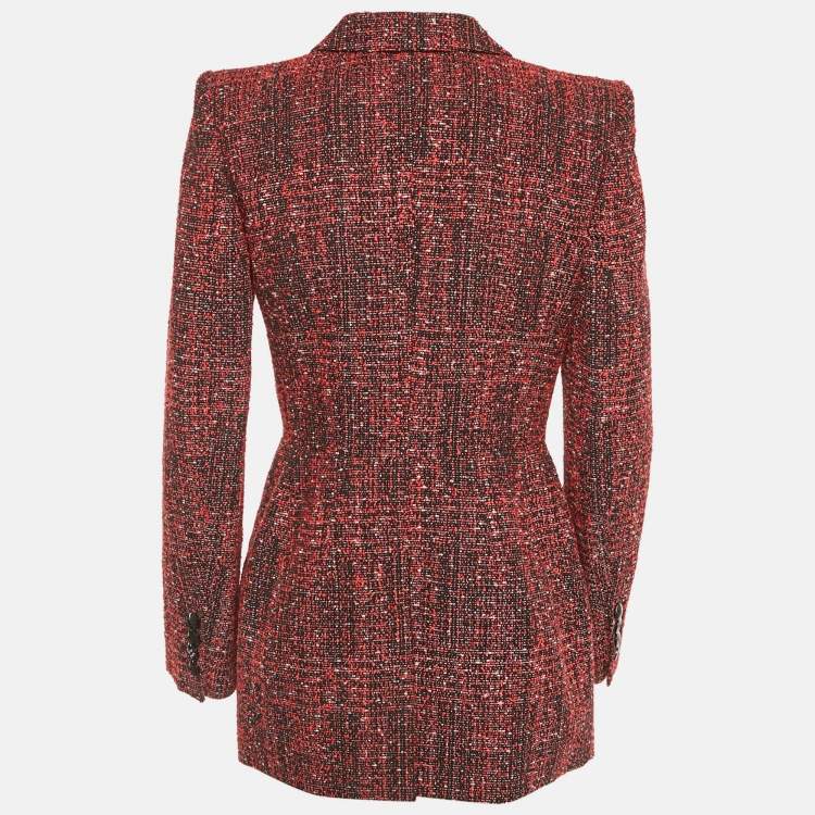 Pre Owned Givenchy Black /Red Tweed Double Breasted Open Front Blazer M