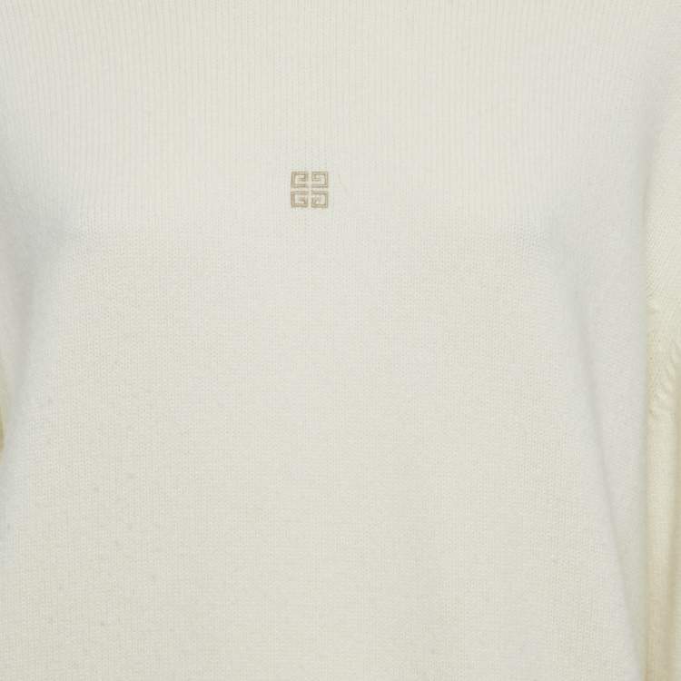 Pre Owned Givenchy Cream Logo Intarsia Wool & Cashmere Cold Shoulder Sweater S