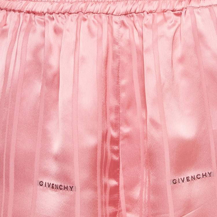 Pre Owned Givenchy Pink Logo Patterned Satin Shorts S