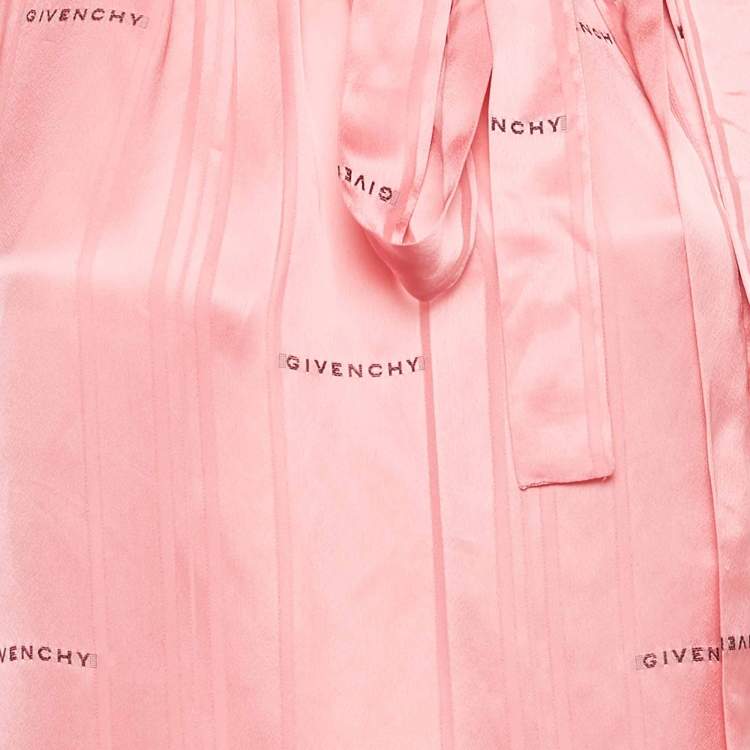 Pre Owned Givenchy Pink Logo Patterned Satin Long Sleeve Top S