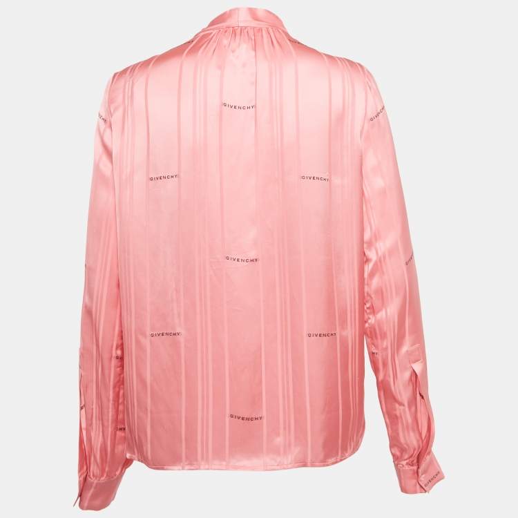 Pre Owned Givenchy Pink Logo Patterned Satin Long Sleeve Top S