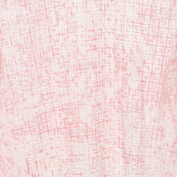 Pre Owned Givenchy Pink/White Mesh Velvet 4G Turtleneck Top M