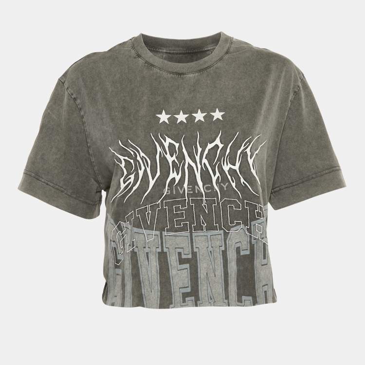 Pre Owned Givenchy Grey Logo Embroidered Cotton Oversized Cropped T-Shirt S 