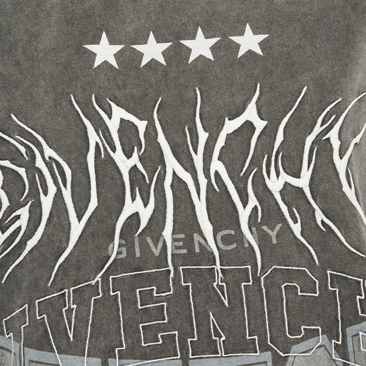 Pre Owned Givenchy Grey Logo Embroidered Cotton Oversized Cropped T-Shirt S 