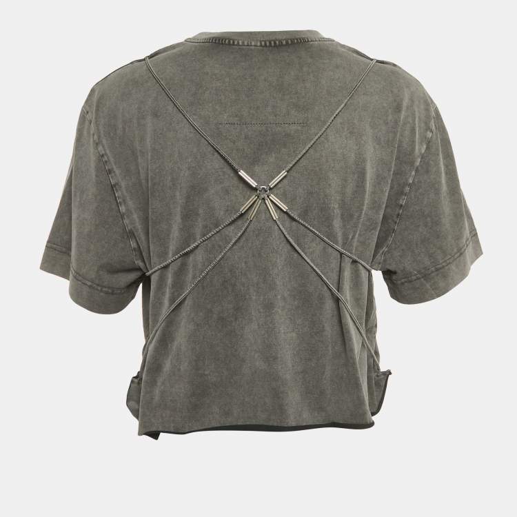 Pre Owned Givenchy Grey Logo Embroidered Cotton Oversized Cropped T-Shirt S 