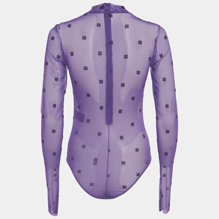 مملوكة مسبقًا Givenchy Purple Logo Embroidered Stretch Mesh Sheer Bodycon M