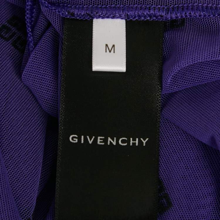 مملوكة مسبقًا Givenchy Purple Logo Embroidered Stretch Mesh Sheer Bodycon M