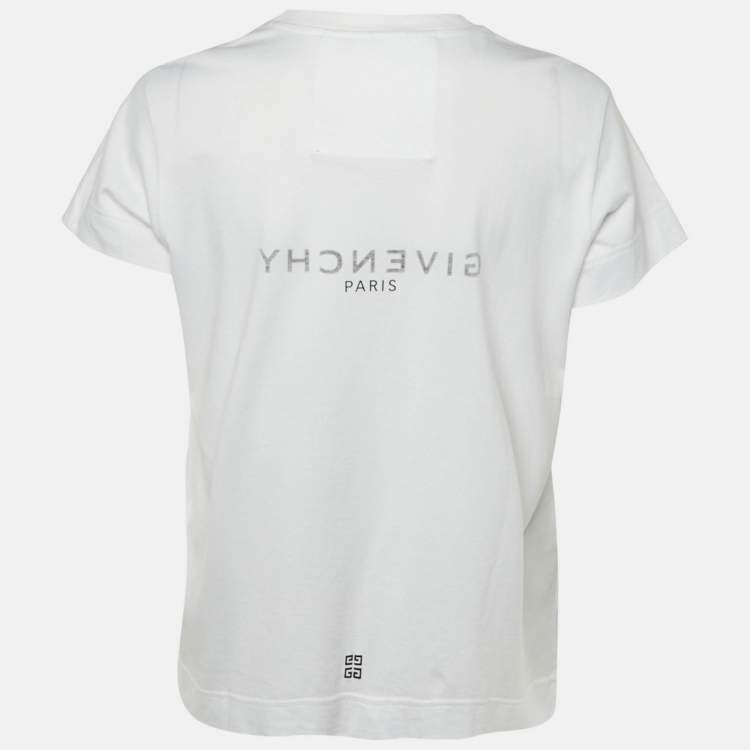 Pre Owned Givenchy White Reverse Logo Print Cotton Crew Neck T-Shirt M 