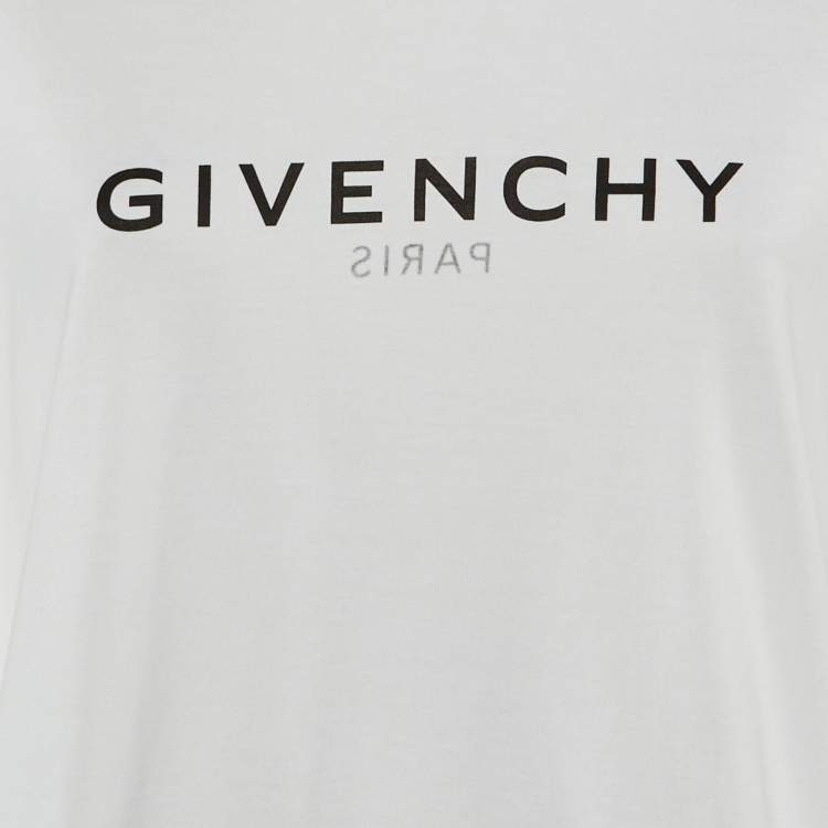 Pre Owned Givenchy White Reverse Logo Print Cotton Crew Neck T-Shirt M 