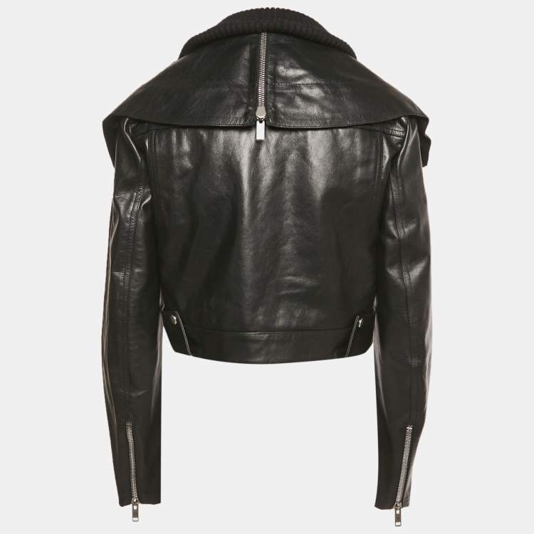 Pre Owned Givenchy Black Rib Knit and Leather Crop Jacket M