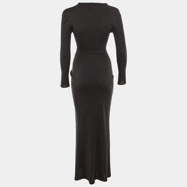 Pre Owned Givenchy Charcoal Grey Knit Front Knot Maxi Dress S 