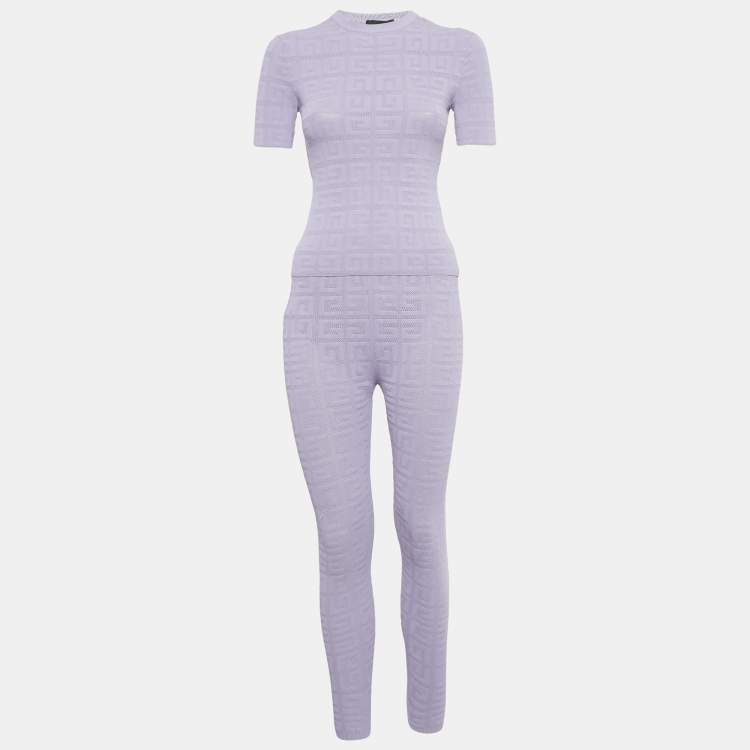مملوكة مسبقًا Givenchy Lilac 4G Logo Knit 3 Piece Jogger Set XS/S