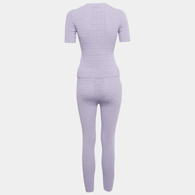 مملوكة مسبقًا Givenchy Lilac 4G Logo Knit 3 Piece Jogger Set XS/S