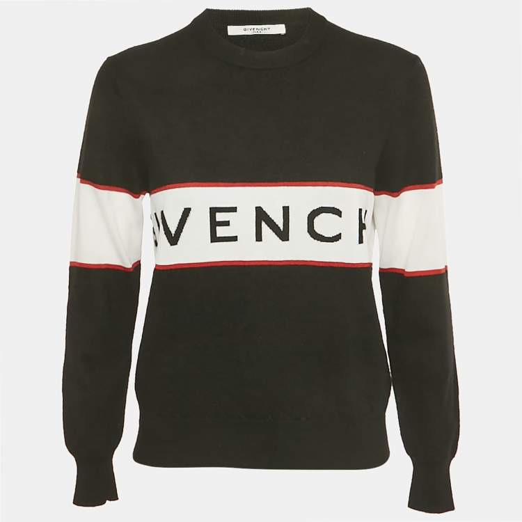 Pre Owned Givenchy Black Logo Intarsia Wool Jumper XL  
