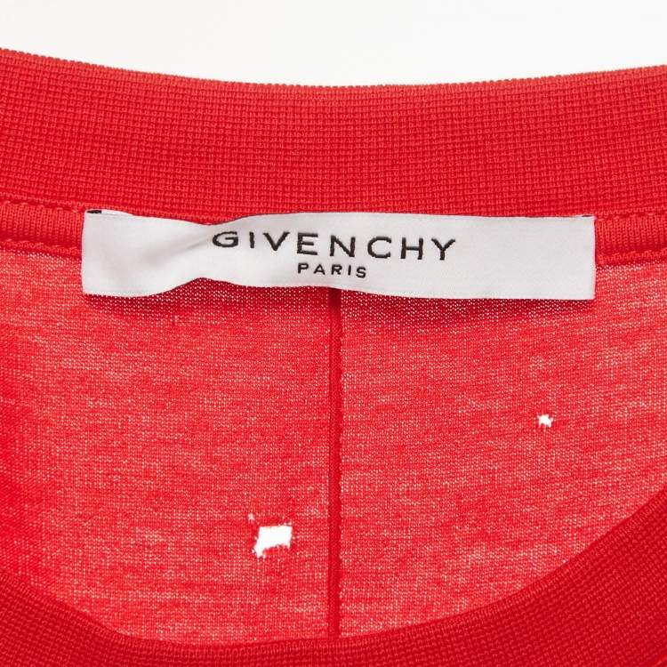 Pre Owned Givenchy Red Distressed Cotton Half Sleeve T-Shirt M