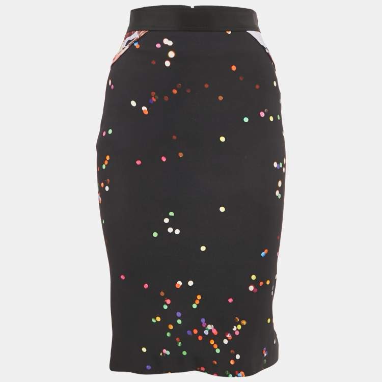 مملوكة مسبقًا Givenchy Black Print Crepe Midi Skirt S