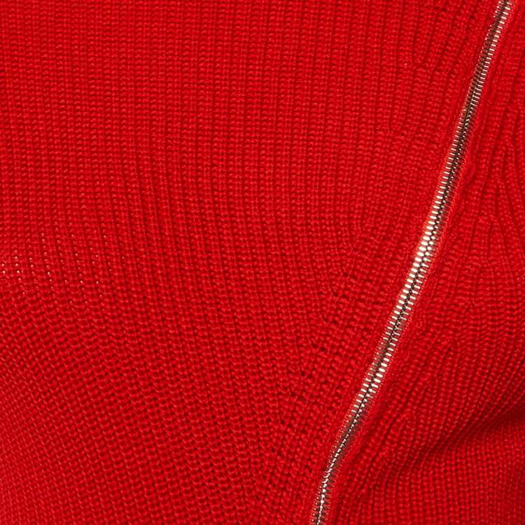 Pre Owned Givenchy Red Knit Asymmetric Zipper Chain Detail Sweater XS