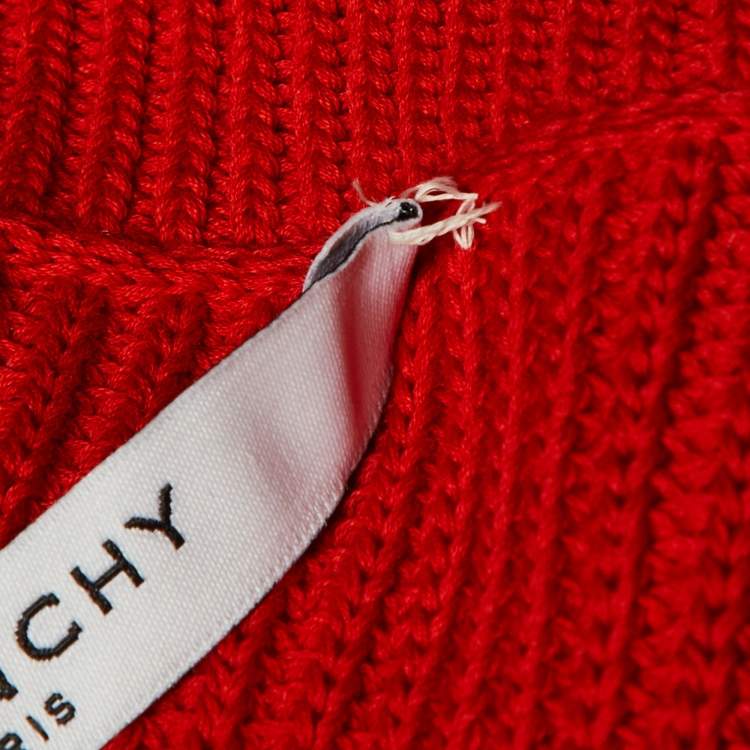 Pre Owned Givenchy Red Knit Asymmetric Zipper Chain Detail Sweater XS