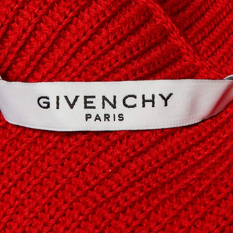 Pre Owned Givenchy Red Knit Asymmetric Zipper Chain Detail Sweater XS